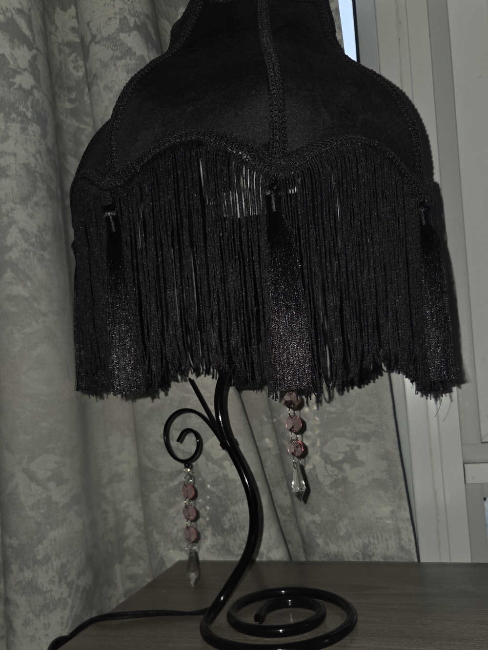 Black Fringe Table Lamp with Crystal Droplets